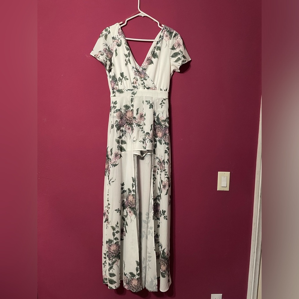 Windsor Floral Short Sleeve V Neck Floral Split Maxi Romper Dress Overlay